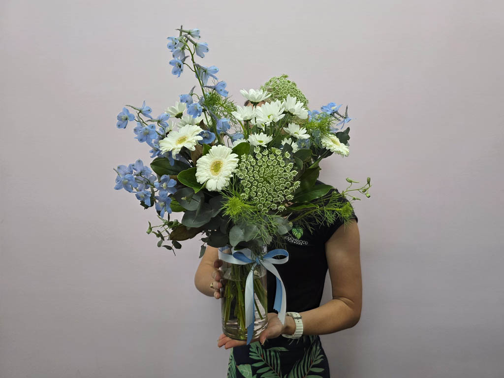 Little Man Baby Flowers Holding