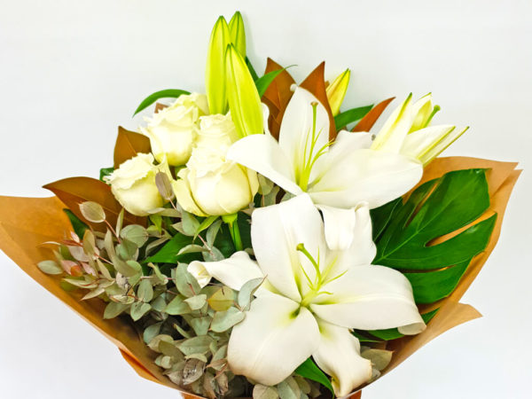 White on white flower bouquet