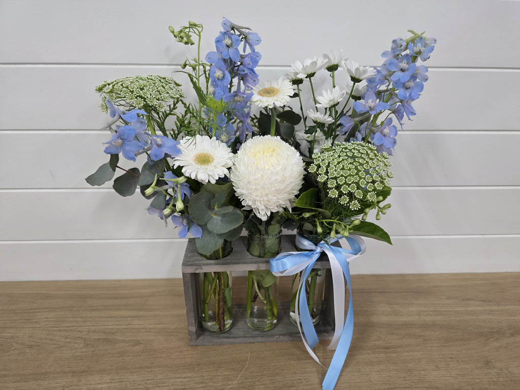 Blossom Baby Boy Flowers in Trio Vase