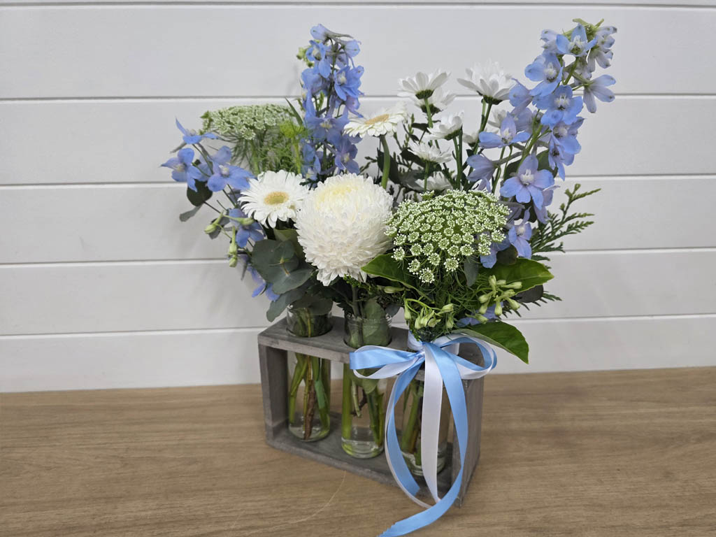 Blossom Baby Boy Flowers in Trio Vase