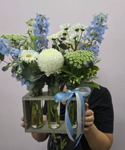 Blossom Baby Boy Flowers in Trio Vase Holding