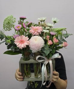 Blossom Baby Girl Flowers in Trio Vase Holding