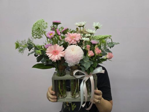 Blossom Baby Girl Flowers in Trio Vase Holding
