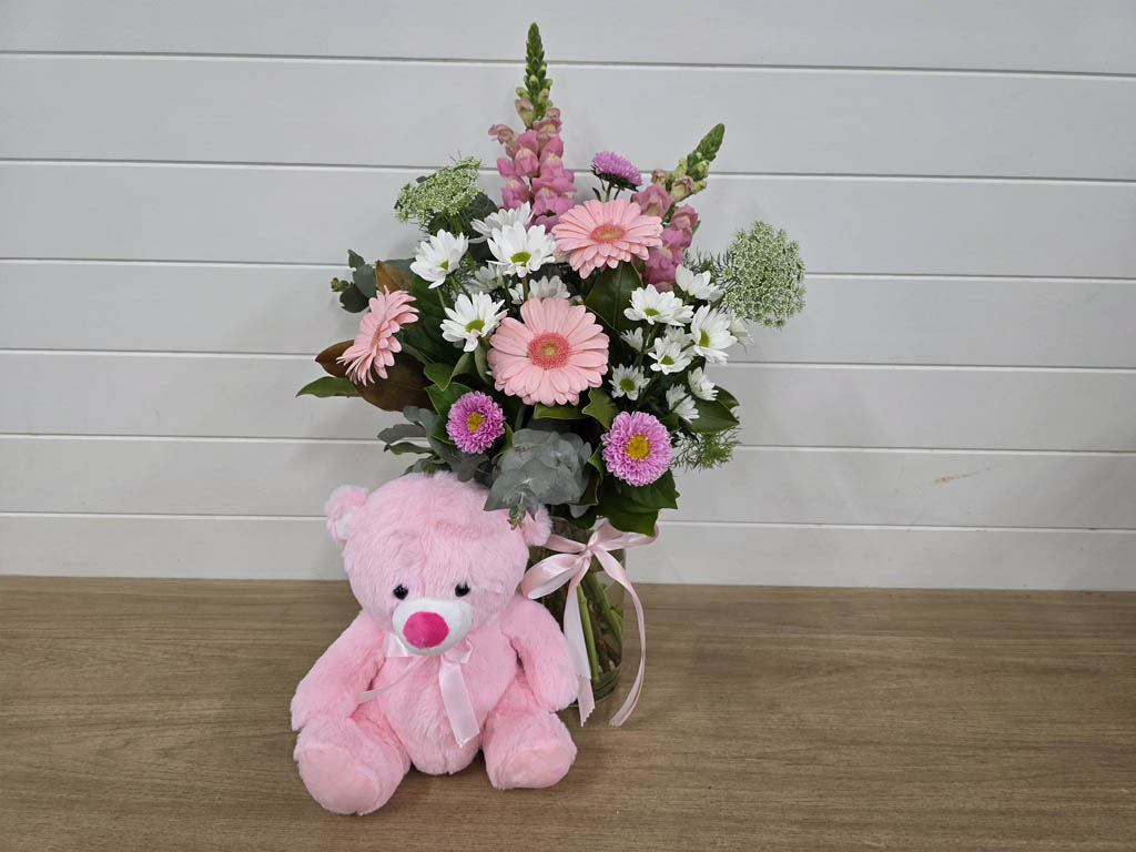 Little Lady Vase Flowers Teddy Gift
