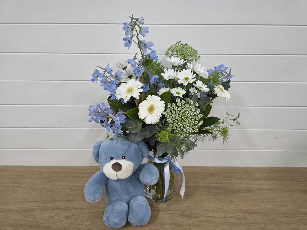 Little Man Vase Flowers Teddy Gift